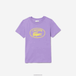 Lacoste חולצת טריקו מג'רזי מכותנה ממותגת בניגוד DZ4D0D3031 gfu סגול ילדים