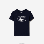 Lacoste חולצת טריקו מג'רזי מכותנה ממותגת בניגוד DZ4D0D3134 כחול כהה 166 ילדים