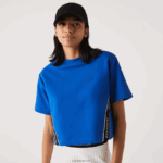 Lacoste חולצת טריקו מודפסת בגזרה רופפת DZ4D0D2546 כחול k1q נשים