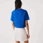 Lacoste חולצת טריקו מודפסת בגזרה רופפת DZ4D0D2546 כחול k1q נשים - Image 3