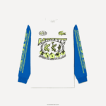 Lacoste חולצת טריקו מודפסת עם שרוול ארוך בגזרה רופפת DZ4D0D149 לבן כחול זיל גברים - Image 3
