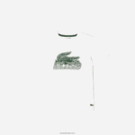 Lacoste חולצת טריקו מכותנה אורגנית בהדפס ניגודיות DZ4D0D3006 לבן 70V ילדים - Image 4