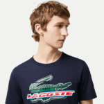 Lacoste חולצת טריקו מכותנה אורגנית בכושר רגיל DZ4D0D142 כחול כהה 166 גברים - Image 2