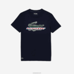 Lacoste חולצת טריקו מכותנה אורגנית בכושר רגיל DZ4D0D142 כחול כהה 166 גברים - Image 4