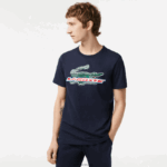 Lacoste חולצת טריקו מכותנה אורגנית בכושר רגיל DZ4D0D142 כחול כהה 166 גברים