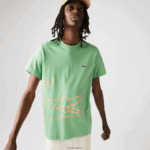 Lacoste חולצת טריקו מכותנה אורגנית עם צווארון צווארון בהדפס תנין DZ4D0D904 ירוק ttf גברים