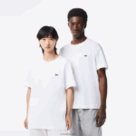 Lacoste חולצת טריקו מכותנה אורגנית עם צווארון עגול DZ4D0D95 לבן 001 גברים