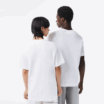 Lacoste חולצת טריקו מכותנה אורגנית עם צווארון עגול DZ4D0D95 לבן 001 גברים - Image 3