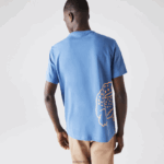 Lacoste חולצת טריקו מכותנה אורגנית עם צווארון צווארון בהדפס תנין DZ4D0D903 כחול 776 גברים - Image 3