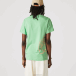 Lacoste חולצת טריקו מכותנה אורגנית עם צווארון צווארון בהדפס תנין DZ4D0D904 ירוק ttf גברים - Image 3