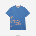 Lacoste חולצת טריקו מכותנה אורגנית עם צווארון צווארון בהדפס תנין DZ4D0D903 כחול 776 גברים - Image 5
