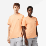 Lacoste חולצת טריקו מכותנה אורגנית עם צווארון עגול DZ4D0D98 כתום בהיר heb גברים