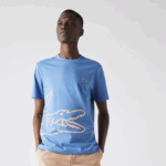 Lacoste חולצת טריקו מכותנה אורגנית עם צווארון צווארון בהדפס תנין DZ4D0D903 כחול 776 גברים