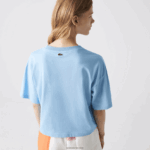 Lacoste חולצת טריקו מכותנה אורגנית קצרה עם כתמים משוחררים DZ4D0D2611 כחול hbp נשים - Image 3