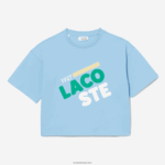 Lacoste חולצת טריקו מכותנה אורגנית קצרה עם כתמים משוחררים DZ4D0D2611 כחול hbp נשים - Image 4