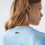 Lacoste חולצת טריקו מכותנה אורגנית קצרה עם כתמים משוחררים DZ4D0D2611 כחול hbp נשים - Image 6