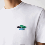 Lacoste חולצת טריקו מכותנה אורגנית של תנינים בצבע צוואר צוואר DZ4D0D919 לבן 001 גברים - Image 2