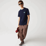 Lacoste חולצת טריקו מכותנה אורגנית של תנינים בצבע צוואר צוואר DZ4D0D920 כחול כהה 166 גברים