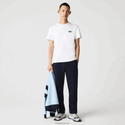 Lacoste חולצת טריקו מכותנה אורגנית של תנינים בצבע צוואר צוואר DZ4D0D919 לבן 001 גברים