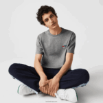 Lacoste חולצת טריקו מכותנה אורגנית של תנינים בצבע צוואר צוואר DZ4D0D921 סיני אפור 1vq גברים