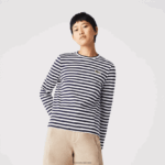 Lacoste חולצת טריקו מכותנה ג'רסי עם פסים DZ4D0D2559 שחור/לבן אה נשים - Image 2
