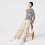 Lacoste חולצת טריקו מכותנה ג'רסי עם פסים DZ4D0D2559 שחור/לבן אה נשים