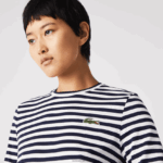Lacoste חולצת טריקו מכותנה ג'רסי עם פסים DZ4D0D2559 שחור/לבן אה נשים - Image 6