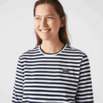 Lacoste חולצת טריקו מכותנה ג'רסי עם פסים DZ4D0D2559 שחור/לבן אה נשים - Image 8