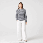 Lacoste חולצת טריקו מכותנה ג'רסי עם פסים DZ4D0D2559 שחור/לבן אה נשים - Image 9