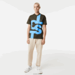 Lacoste חולצת טריקו מכותנה עם אותיות ניגודיות בהתאמה רגילה DZ4D0D567 ירוק חאקי s7t גברים - Image 2