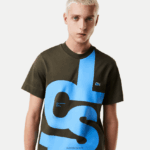 Lacoste חולצת טריקו מכותנה עם אותיות ניגודיות בהתאמה רגילה DZ4D0D567 ירוק חאקי s7t גברים