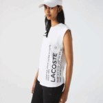 Lacoste חולצת טריקו ממותגת בגזרה רופפת DZ4D0D2558 לבן 001 נשים