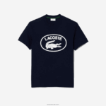 Lacoste חולצת טריקו ממותגת מכותנה בגזרה רגועה בטון על טון DZ4D0D147 שחור/לבן אה גברים - Image 4