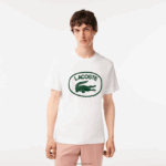 Lacoste חולצת טריקו ממותגת מכותנה בגזרה רגועה בטון על טון DZ4D0D132 לבן ירוק 737 גברים