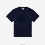 Lacoste חולצת טריקו ממותגת מכותנה בגזרה רגועה בטון על טון DZ4D0D133 כחול כהה 166 גברים