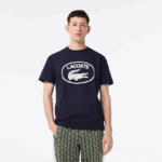 Lacoste חולצת טריקו ממותגת מכותנה בגזרה רגועה בטון על טון DZ4D0D147 שחור/לבן אה גברים