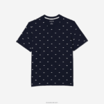 Lacoste חולצת טריקו מקורה מכותנה מתיחה בהדפס תנין DZ4D0D1329 כחול כהה לבן 525 גברים