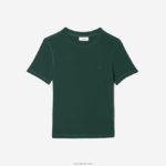 Lacoste חולצת טריקו מתערובת כותנה עם צווארון צוואר DZ4D0D2565 ירוק 5hx נשים - Image 2