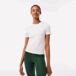 Lacoste חולצת טריקו מתערובת כותנה עם צווארון צוואר DZ4D0D2563 לבן 001 נשים