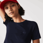 Lacoste חולצת טריקו מתערובת כותנה עם צווארון צוואר DZ4D0D2564 כחול כהה 166 נשים