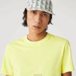 Lacoste חולצת טריקו מתערובת פיקה כותנה אורגנית עם צווארון צוואר DZ4D0D641 טוק צהוב צעקני גברים