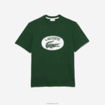 Lacoste חולצת טריקו עם הדפס מונוגרמים ממותג בכושר רגיל DZ4D0D577 ירוק 132 גברים - Image 4