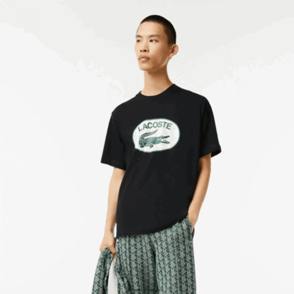 Lacoste חולצת טריקו עם הדפס מונוגרמים ממותג בכושר רגיל DZ4D0D578 שחור 031 גברים