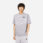 Lacoste חולצת טריקו עם צווארון עגול בגזרה רופפת בהדפס תנין DZ4D0D253 chine אפור cca גברים