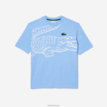 Lacoste חולצת טריקו עם צווארון עגול בגזרה רופפת בהדפס תנין DZ4D0D255 כחול hbp גברים - Image 4