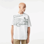 Lacoste חולצת טריקו עם צווארון עגול בגזרה רופפת בהדפס תנין DZ4D0D254 לבן 001 גברים