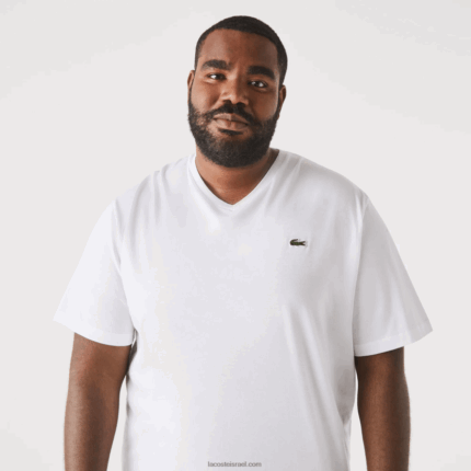 Lacoste חולצת טריקו עם צווארון V DZ4D0D715 לבן 001 גברים