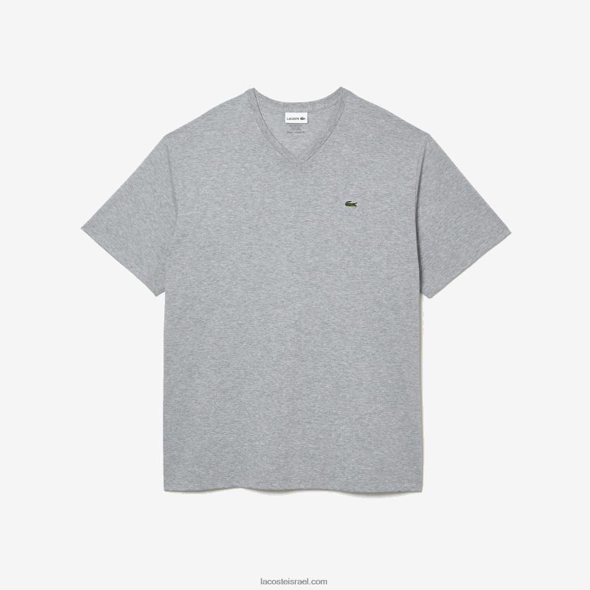 Lacoste חולצת טריקו עם צווארון V DZ4D0D801 chine אפור cca גברים - Image 4