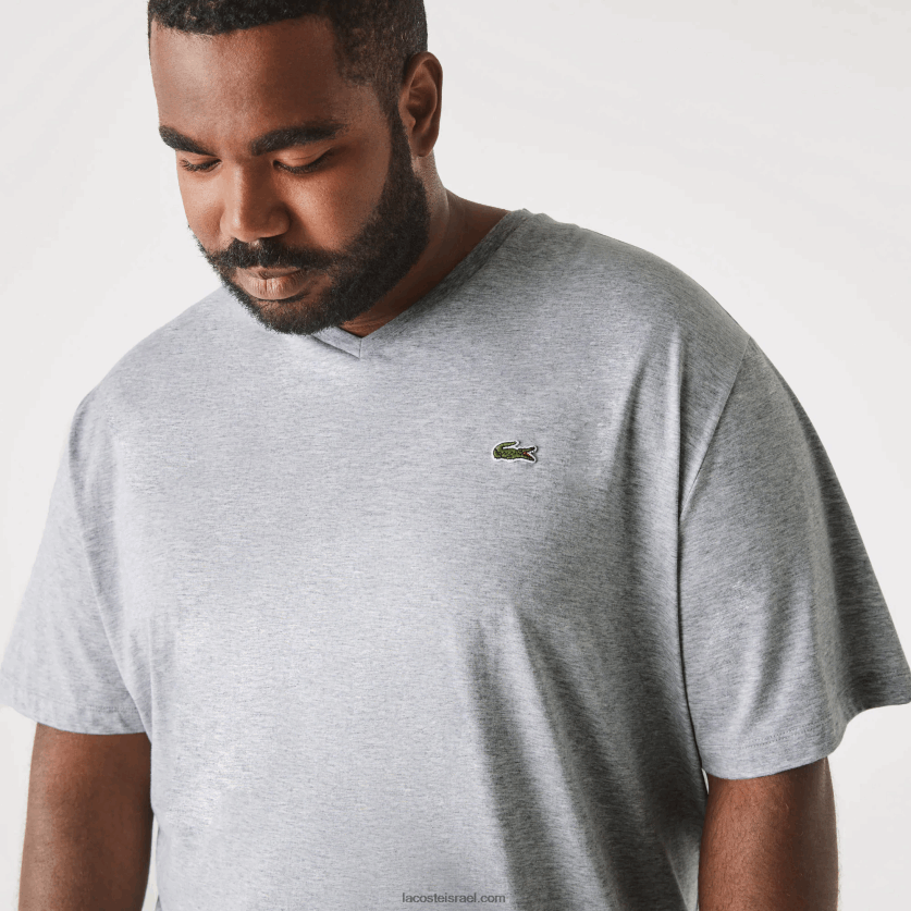 Lacoste חולצת טריקו עם צווארון V DZ4D0D801 chine אפור cca גברים - Image 1