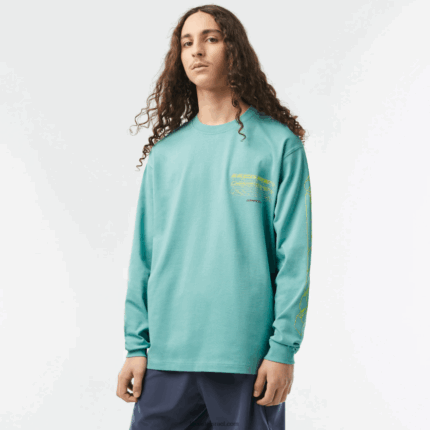 Lacoste חולצת טריקו עם שרוולים ארוכים מכותנה בגזרה רופפת DZ4D0D177 ירוק 3a4 גברים